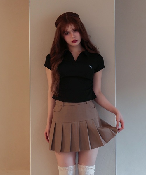 M DOLLY（エムドリー）の「Ribbon sadie polo tops / リボンセイディポロトップス（ポロシャツ・レディース・ブラック/グレー/ネイビー/ピンク/ホワイト・FREE）」の14枚目の写真