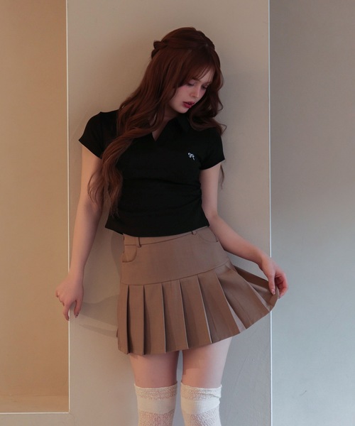 M DOLLY（エムドリー）の「Ribbon sadie polo tops / リボンセイディポロトップス（ポロシャツ・レディース・ブラック/グレー/ネイビー/ピンク/ホワイト・FREE）」の15枚目の写真