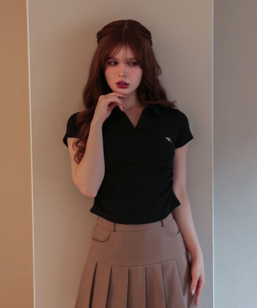 M DOLLY（エムドリー）の「Ribbon sadie polo tops / リボンセイディポロトップス（ポロシャツ・レディース・ブラック/グレー/ネイビー/ピンク/ホワイト・FREE）」の16枚目の写真