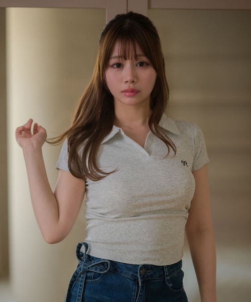 M DOLLY（エムドリー）の「Ribbon sadie polo tops / リボンセイディポロトップス（ポロシャツ・レディース・ブラック/グレー/ネイビー/ピンク/ホワイト・FREE）」の19枚目の写真