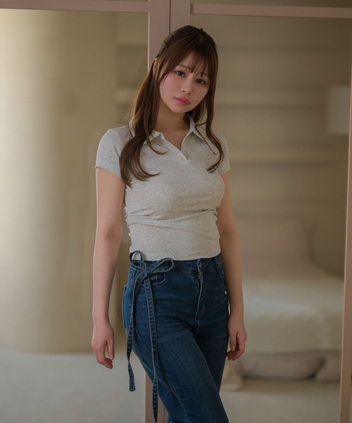 M DOLLY（エムドリー）の「Ribbon sadie polo tops / リボンセイディポロトップス（ポロシャツ・レディース・ブラック/グレー/ネイビー/ピンク/ホワイト・FREE）」の22枚目の写真