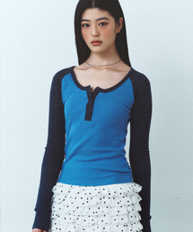 [Woman] Reglan Henly Neck Long Sleeve Sky Blue
