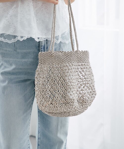 La boutique BonBon(ラブティックボンボン)の「【バグマティ】メタリッククロシェバッグ(トートバッグ・レディース・ゴールド/ピンク・FREE)」の3枚目の写真