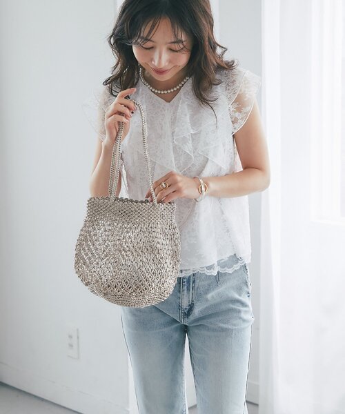 La boutique BonBon(ラブティックボンボン)の「【バグマティ】メタリッククロシェバッグ(トートバッグ・レディース・ゴールド/ピンク・FREE)」の5枚目の写真