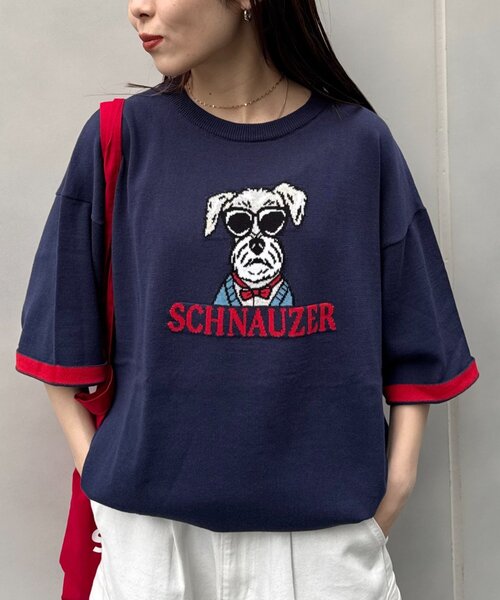 CIAOPANIC TYPY(チャオパニックティピー)の「【UNISEX】アニマル柄サマーニット袖切替し配色TEE(Tシャツ/カットソー・メンズ・ネイビー/チャコールグレー/ライトグレー/グリーン・MEDIUM/LARGE)」の4枚目の写真