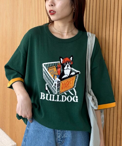セール】【UNISEX】アニマル柄サマーニット袖切替し配色TEE（Tシャツ