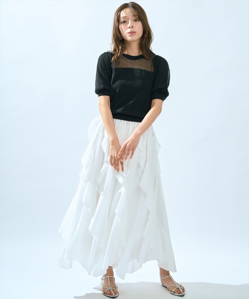AND COUTURE（アンドクチュール）の「アシンメトリーラッフルフレアスカート（スカート・レディース・イエロー/ブラック/オフホワイト・FREE）」の17枚目の写真