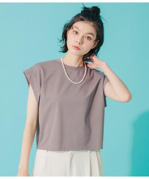 Park Slope NEWYORKER（パークスロープニューヨーカー）の「【接触冷感・肌離れ素材】フレンチスリーブプルオーバー（Tシャツ/カットソー・レディース・ブラック/グレイッシュベージュ・MEDIUM/LARGE）」の2枚目の写真
