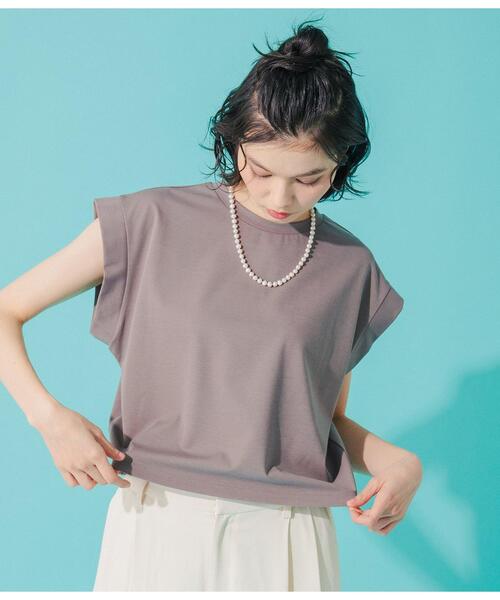 Park Slope NEWYORKER（パークスロープニューヨーカー）の「【接触冷感・肌離れ素材】フレンチスリーブプルオーバー（Tシャツ/カットソー・レディース・ブラック/グレイッシュベージュ・MEDIUM/LARGE）」の3枚目の写真