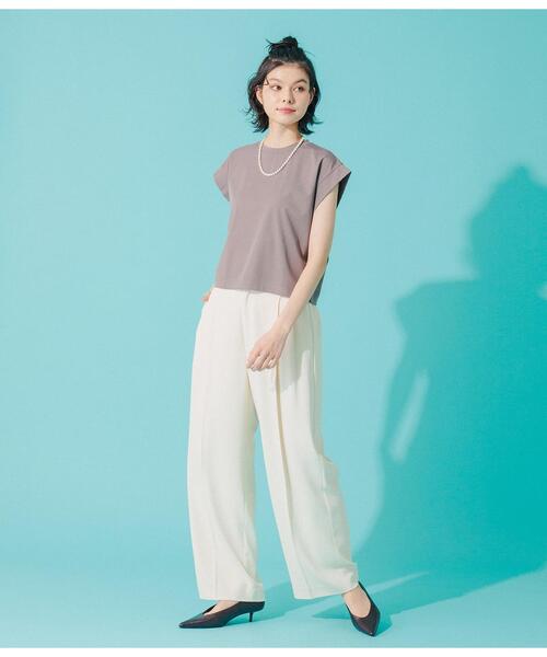 Park Slope NEWYORKER（パークスロープニューヨーカー）の「【接触冷感・肌離れ素材】フレンチスリーブプルオーバー（Tシャツ/カットソー・レディース・ブラック/グレイッシュベージュ・MEDIUM/LARGE）」の7枚目の写真