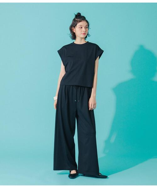 Park Slope NEWYORKER（パークスロープニューヨーカー）の「【接触冷感・肌離れ素材】フレンチスリーブプルオーバー（Tシャツ/カットソー・レディース・ブラック/グレイッシュベージュ・MEDIUM/LARGE）」の21枚目の写真