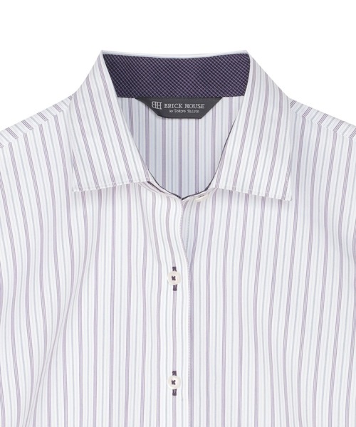 TOKYO SHIRTS(トウキョウシャツ)の「【透け防止】 形態安定ノンアイロン ワイド 7分袖ビジネスワイシャツ(ビジネスシャツ・レディース・パープル・XL/M/XS/S/L/LL)」の3枚目の写真