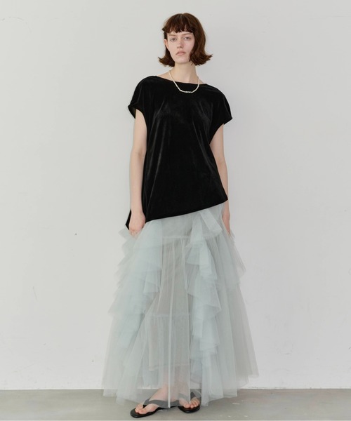 LA BELLE ETUDE（ラベルエチュード）の「2wayシアーベロアアシンメトリーTOPS（Tシャツ/カットソー・レディース・ブラウン/ブラック・FREE）」の8枚目の写真