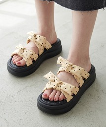 ダブルリボンドット厚底フラットサンダル