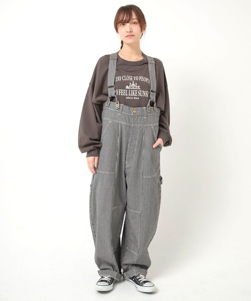 URCH RNA(アーチ アールエヌエー)の「O0761 フレンチワークのサスペンダーチョアパンツ(サロペット/オーバーオール・レディース・ホワイト×ブラック・FREE)」の2枚目の写真