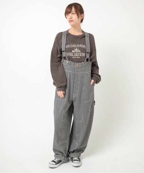 URCH RNA(アーチ アールエヌエー)の「O0761 フレンチワークのサスペンダーチョアパンツ(サロペット/オーバーオール・レディース・ホワイト×ブラック・FREE)」の3枚目の写真
