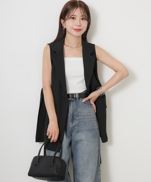 Riberry(リベリー)の「サイドベルトテーラードジレベスト(ベスト・レディース・ストライプ/ブラック・FREE)」の15枚目の写真