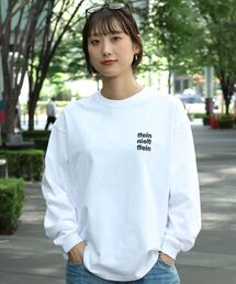 【FFEIN】ワンポイント3段ロゴ刺繍ロンT / ユニセックス ロンT 長袖 刺繍 クルーネック オーバーサイズ