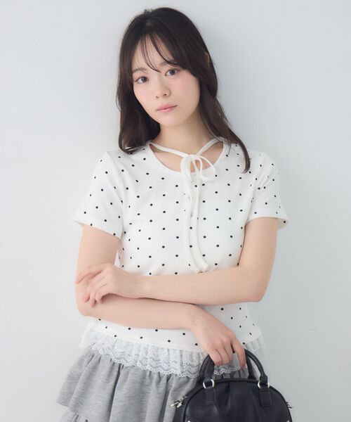 ems excite（エムズエキサイト）の「レース付ホルターショートCT（Tシャツ/カットソー・レディース・グレー系その他/ホワイト系その他/ピンク・FREE）」の4枚目の写真