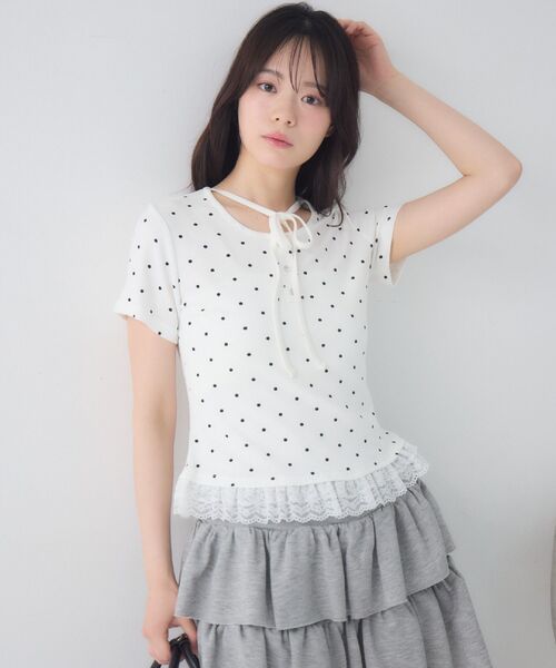 ems excite（エムズエキサイト）の「レース付ホルターショートCT（Tシャツ/カットソー・レディース・グレー系その他/ホワイト系その他/ピンク・FREE）」の6枚目の写真