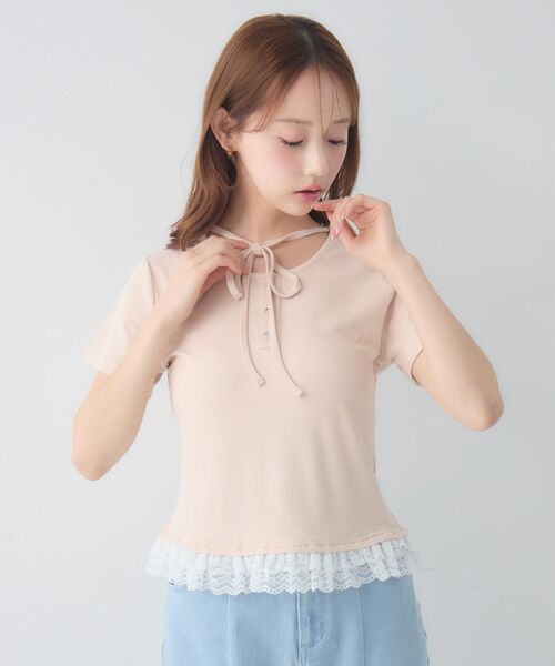 ems excite（エムズエキサイト）の「レース付ホルターショートCT（Tシャツ/カットソー・レディース・グレー系その他/ホワイト系その他/ピンク・FREE）」の9枚目の写真