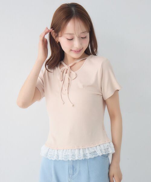 ems excite（エムズエキサイト）の「レース付ホルターショートCT（Tシャツ/カットソー・レディース・グレー系その他/ホワイト系その他/ピンク・FREE）」の11枚目の写真