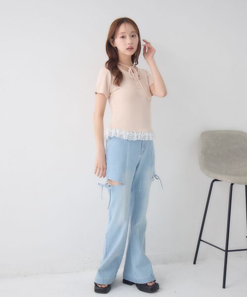 ems excite（エムズエキサイト）の「レース付ホルターショートCT（Tシャツ/カットソー・レディース・グレー系その他/ホワイト系その他/ピンク・FREE）」の12枚目の写真