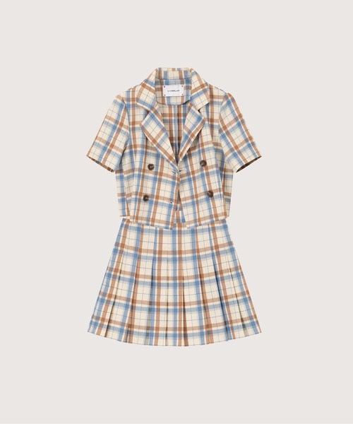 LA POMME petit(ラポミ・プチ)の「Vintage Tartan Blazer Skirt Set Up(セットアップ・レディース・ベージュ・SMALL/MEDIUM)」の1枚目の写真
