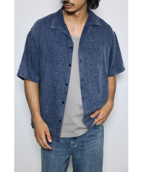 AZUL by moussy(アズールバイマウジー)の「ヴィンテージウォッシュ開襟シャツ(シャツ/ブラウス・メンズ・ブラック/ブルー・LARGE/MEDIUM)」の1枚目の写真