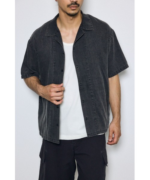 AZUL by moussy(アズールバイマウジー)の「ヴィンテージウォッシュ開襟シャツ(シャツ/ブラウス・メンズ・ブラック/ブルー・LARGE/MEDIUM)」の2枚目の写真