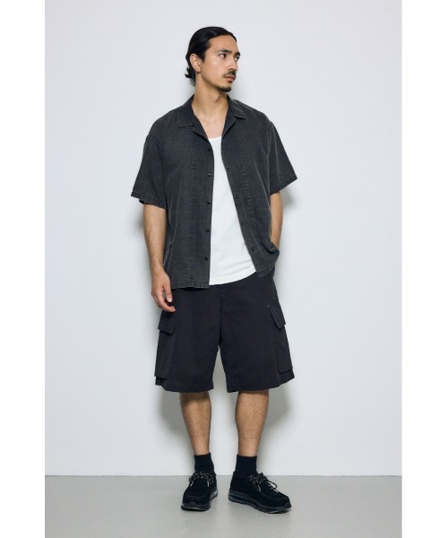 AZUL by moussy(アズールバイマウジー)の「ヴィンテージウォッシュ開襟シャツ(シャツ/ブラウス・メンズ・ブラック/ブルー・LARGE/MEDIUM)」の3枚目の写真