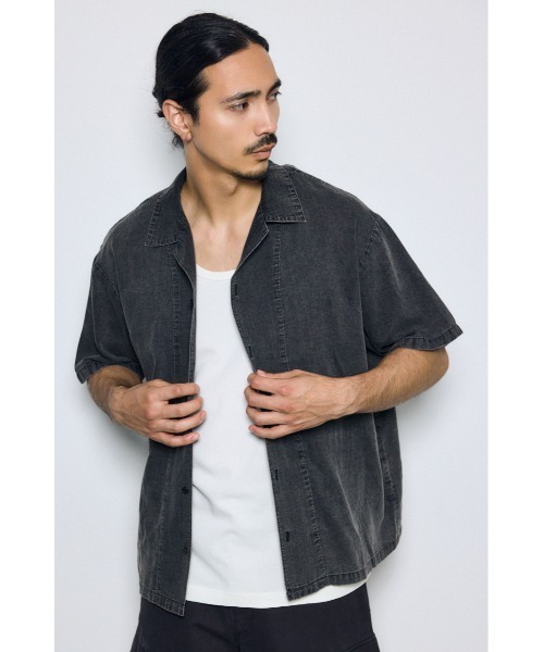 AZUL by moussy(アズールバイマウジー)の「ヴィンテージウォッシュ開襟シャツ(シャツ/ブラウス・メンズ・ブラック/ブルー・LARGE/MEDIUM)」の4枚目の写真