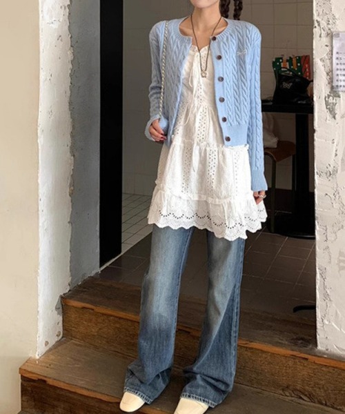 Silly(シリー)の「【繊細なアイレットレース×ふんわりティアードフリル】レースフリルティアードキャミワンピース(Tシャツ/カットソー・レディース・ホワイト・FREE)」の3枚目の写真