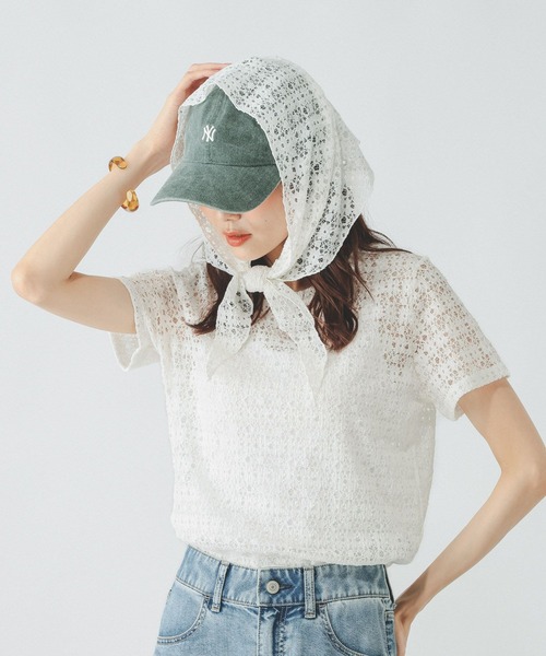 GLOBAL WORK(グローバルワーク)の「シャーリングレース半袖プルオーバー/901404(Tシャツ/カットソー・レディース・オフホワイト/ブラック/ライトブルー・MEDIUM/LARGE)」の2枚目の写真