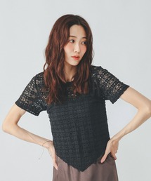 GLOBAL WORK | シャーリングレース半袖プルオーバー/901404(Tシャツ/カットソー)