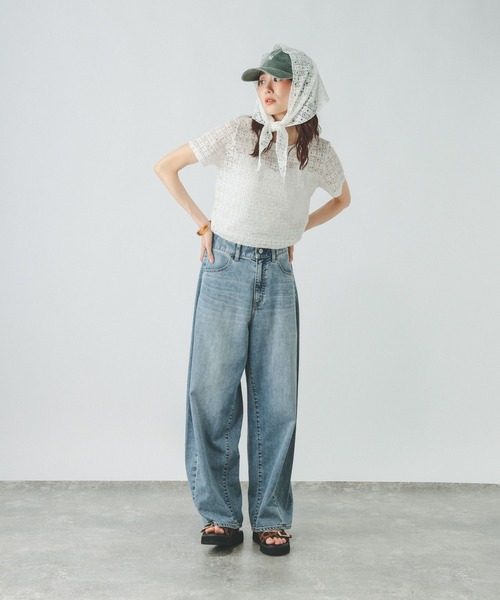 GLOBAL WORK(グローバルワーク)の「シャーリングレース半袖プルオーバー/901404(Tシャツ/カットソー・レディース・オフホワイト/ブラック/ライトブルー・MEDIUM/LARGE)」の5枚目の写真