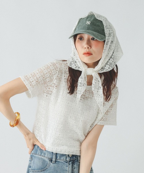 GLOBAL WORK(グローバルワーク)の「シャーリングレース半袖プルオーバー/901404(Tシャツ/カットソー・レディース・オフホワイト/ブラック/ライトブルー・MEDIUM/LARGE)」の7枚目の写真