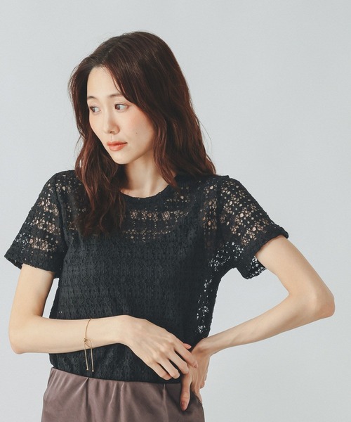 GLOBAL WORK(グローバルワーク)の「シャーリングレース半袖プルオーバー/901404(Tシャツ/カットソー・レディース・オフホワイト/ブラック/ライトブルー・MEDIUM/LARGE)」の10枚目の写真