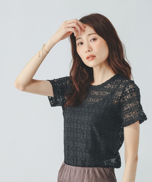 GLOBAL WORK(グローバルワーク)の「シャーリングレース半袖プルオーバー/901404(Tシャツ/カットソー・レディース・オフホワイト/ブラック/ライトブルー・MEDIUM/LARGE)」の11枚目の写真