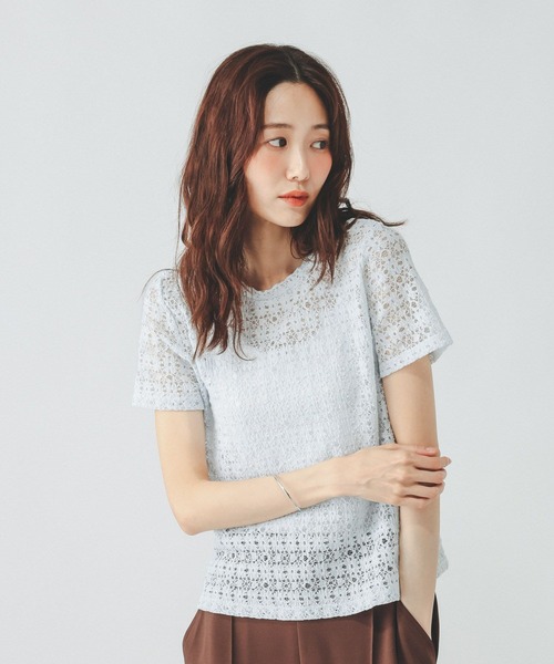 GLOBAL WORK(グローバルワーク)の「シャーリングレース半袖プルオーバー/901404(Tシャツ/カットソー・レディース・オフホワイト/ブラック/ライトブルー・MEDIUM/LARGE)」の15枚目の写真