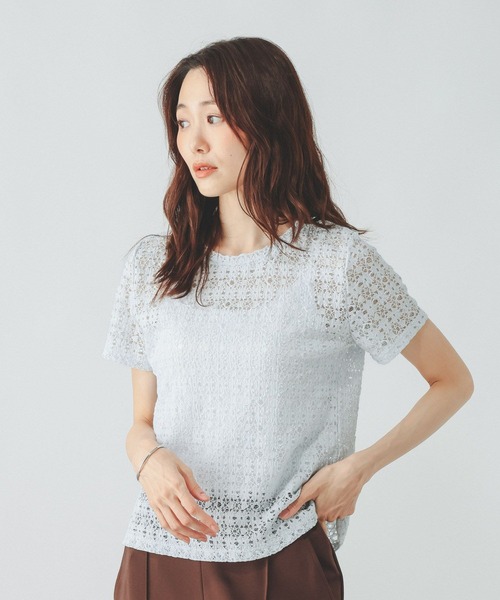 GLOBAL WORK(グローバルワーク)の「シャーリングレース半袖プルオーバー/901404(Tシャツ/カットソー・レディース・オフホワイト/ブラック/ライトブルー・MEDIUM/LARGE)」の16枚目の写真