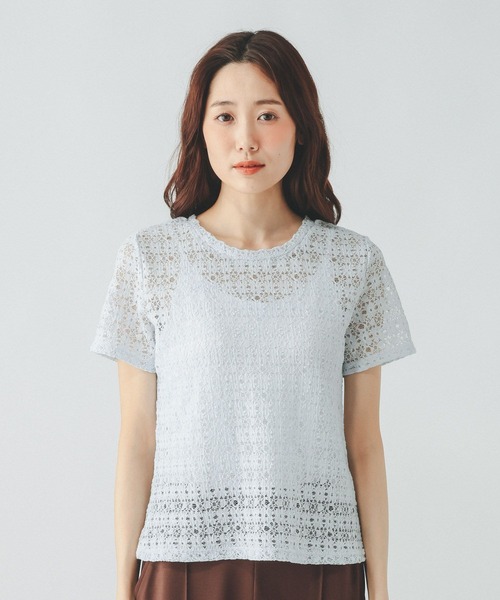 GLOBAL WORK(グローバルワーク)の「シャーリングレース半袖プルオーバー/901404(Tシャツ/カットソー・レディース・オフホワイト/ブラック/ライトブルー・MEDIUM/LARGE)」の17枚目の写真