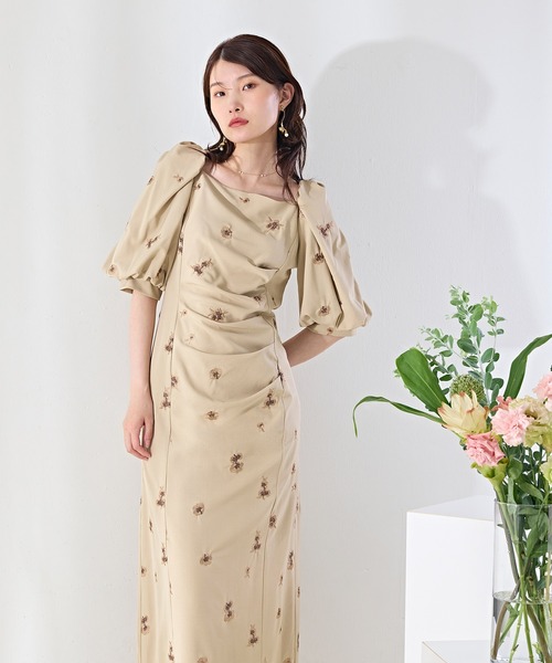 Kana（カナ）の「花柄刺繍ドレープパフスリーブドレス パーティー 結婚式 お呼ばれ オケージョン（ドレス・レディース・ベージュ/チャコールグレー/ブラック・M）」の17枚目の写真
