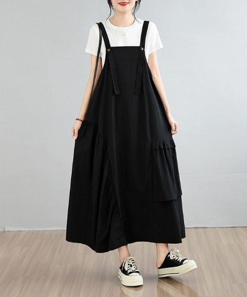 AMAJI(アマジ)の「プラスサイズ ギャザー キャミソールワンピース(ワンピース・レディース・ブラック/ブラウン・X-LARGE/LARGE/MEDIUM)」の2枚目の写真