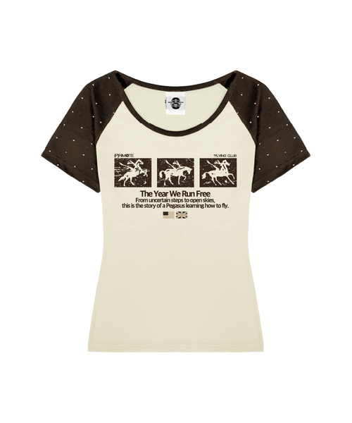 PRIMATE（プライメイト）の「RUN FREE Uネックドットラグランスリムフィット半袖Tシャツ 4 COLORS（Tシャツ/カットソー・レディース・ブラウン/ピンク/ブルー/ホワイト・SMALL/MEDIUM）」の2枚目の写真