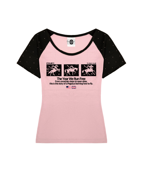 PRIMATE（プライメイト）の「RUN FREE Uネックドットラグランスリムフィット半袖Tシャツ 4 COLORS（Tシャツ/カットソー・レディース・ブラウン/ピンク/ブルー/ホワイト・SMALL/MEDIUM）」の4枚目の写真