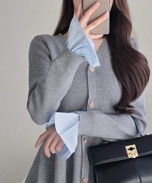 mily bilet（ミウィビレット）の「【mily bilet】着るだけで叶う、メリハリ美人♪レイヤード風ペプラムカーディガン（カーディガン/ボレロ・レディース・ネイビー/グレー/ホワイト・LARGE/X-LARGE/MEDIUM/SMALL）」の16枚目の写真