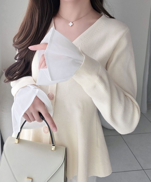 mily bilet（ミウィビレット）の「【mily bilet】着るだけで叶う、メリハリ美人♪レイヤード風ペプラムカーディガン（カーディガン/ボレロ・レディース・ネイビー/グレー/ホワイト・LARGE/X-LARGE/MEDIUM/SMALL）」の10枚目の写真