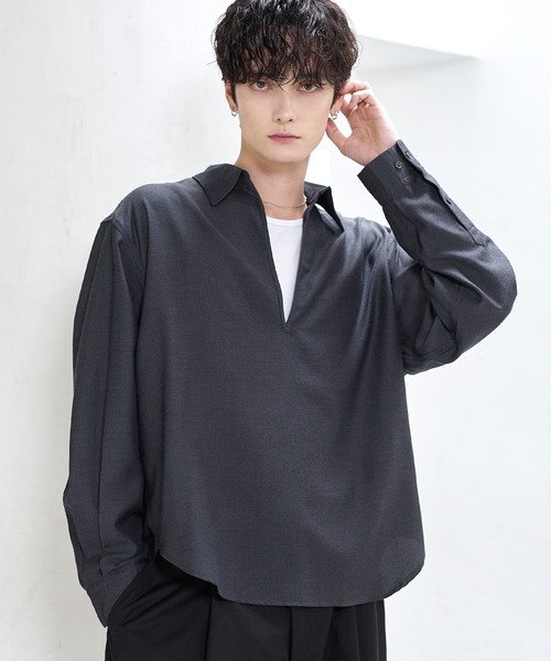 ASTRONOMY(アストロノミー)の「【防しわ】Wool Blend Relaxed-Fit Skipper Shirt(シャツ/ブラウス・メンズ・チャコール/ブラック/ブラウン/ネイビー・XL/L/S/M)」の2枚目の写真