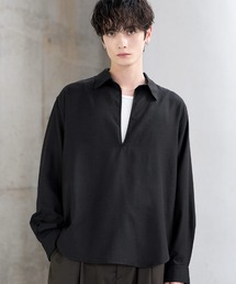 【防しわ】Wool Blend Relaxed-Fit Skipper Shirt